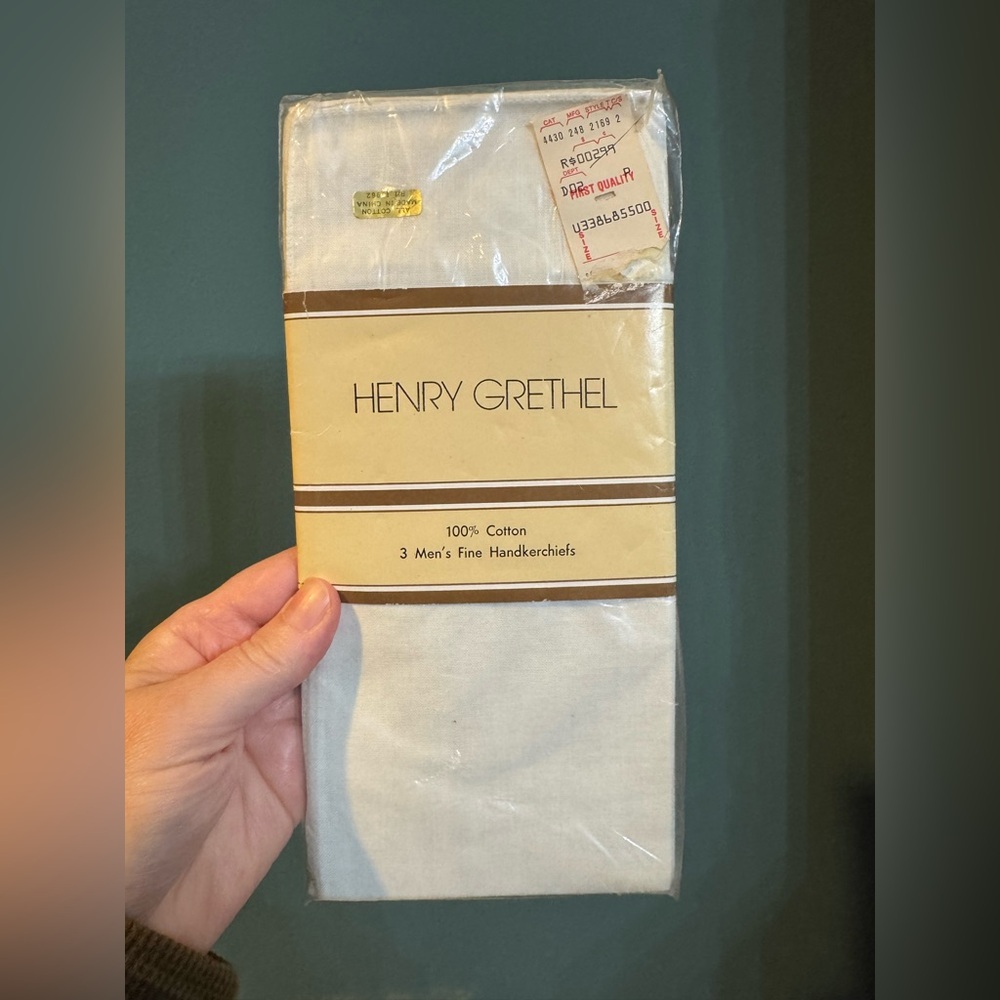 NWT Set of 3 Henry Grethel Men's Vintage Hankerchiefs Fine White Cotton